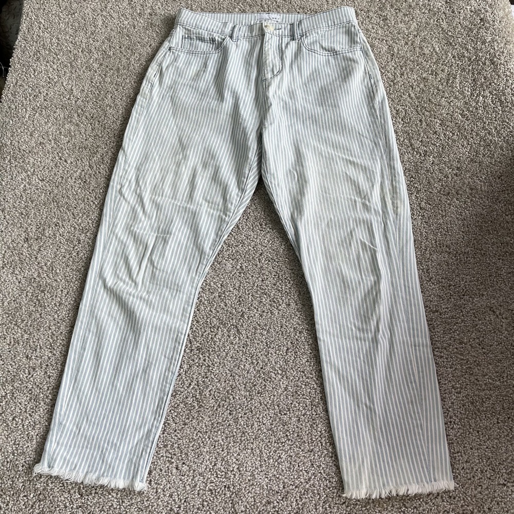 LOFT High Waist Skinny Crop Jeans Womens 4 27 Light Blue Striped Stretch Denim